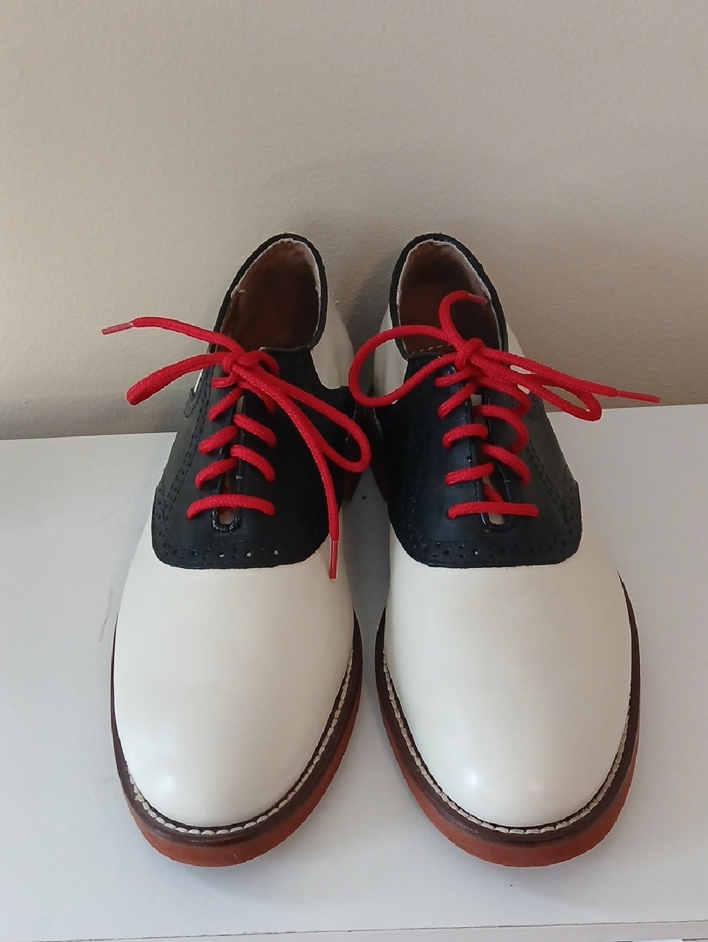 G.H. Bass & Co. Two-Tone Saddle Oxfords in White, Black and Red